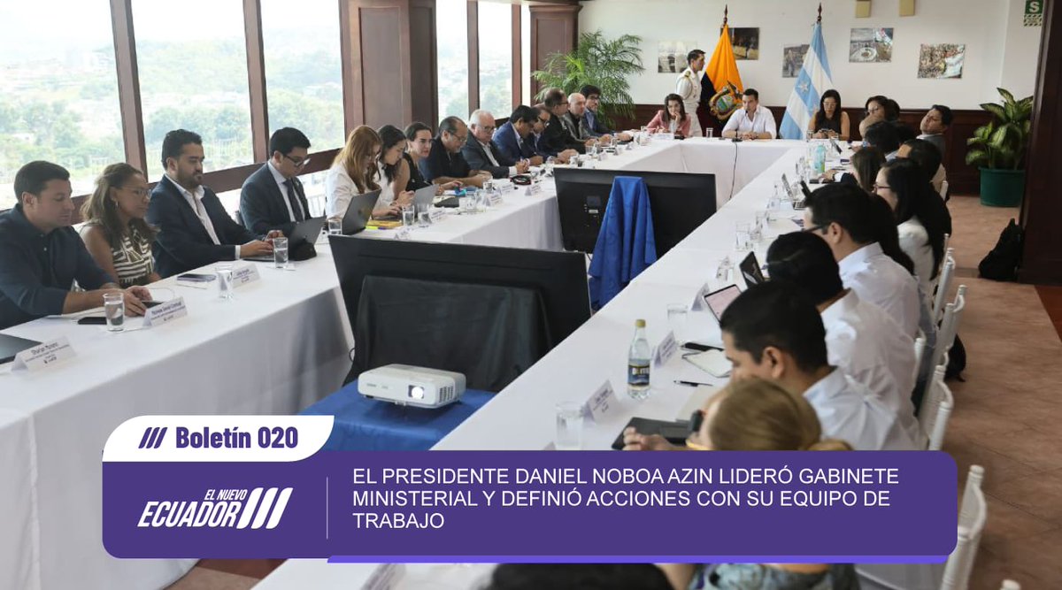 Comunicación Ecuador 🇪🇨 (@comunicacionec) on Twitter photo BOLETÍN | #ElNuevoEcuador 🇪🇨
El presidente <a href="/DanielNoboaOk/">Daniel Noboa Azin</a> lideró el Gabinete Ministerial realizado en Guayaquil. En esta reunión, los titulares de las distintas carteras de Estado presentaron un balance situacional de sus respectivas entidades, así como el plan de acción a BOLETÍN | #ElNuevoEcuador 🇪🇨
El presidente <a href="/DanielNoboaOk/">Daniel Noboa Azin</a> lideró el Gabinete Ministerial realizado en Guayaquil. En esta reunión, los titulares de las distintas carteras de Estado presentaron un balance situacional de sus respectivas entidades, así como el plan de acción a