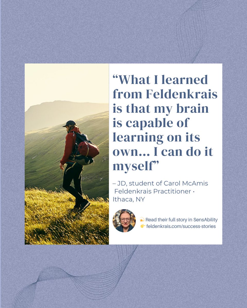 “When I was small, people moved me so I could walk. I thought my brain was broken. Feldenkrais taught me I can learn on my own.”

JD, a student with cerebral palsy, learned to walk—without surgery—through Feldenkrais® work with Carol McAmis.
 feldenkrais.com/success-stories

#Feldenkrais