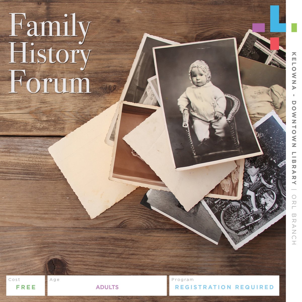 Join on the fourth Tuesday of the month for topics hosted by the Kelowna &amp; District Genealogical Society!

This month:
Exploring Irish Records – Not Everything was burned! Presenter: Eunice Robinson of the BC Genealogical Society

More details here: orl.libcal.com/calendar/kelow…