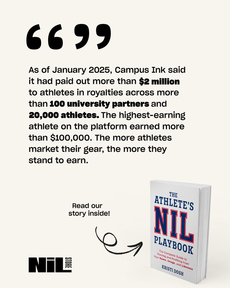 Campus Ink (@campus_ink) on Twitter photo Proud that Campus Ink/<a href="/nil_store/">The NIL Store</a> is featured in <a href="/SportsBizMiss/">Kristi Dosh</a>' new book The Athlete’s NIL Playbook!
Kristi's book serves as the great guide to the world of Name, Image, and Likeness for student-athletes, parents, coaches and fans. It's available now! Proud that Campus Ink/<a href="/nil_store/">The NIL Store</a> is featured in <a href="/SportsBizMiss/">Kristi Dosh</a>' new book The Athlete’s NIL Playbook!
Kristi's book serves as the great guide to the world of Name, Image, and Likeness for student-athletes, parents, coaches and fans. It's available now!