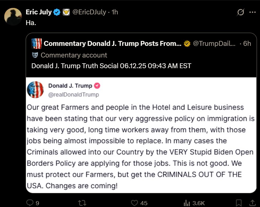 c_vinchenzo's tweet photo. So Trump accepts what's happening and may apparently make some adjustment.
Eric thinks this is funny, someone admitting a possible mistake.
It's not the mistakes, it's how a man deals with them.
Quit laughing and start learning, Eric. #EricDJuly https://t.co/XrqIZqMuDy