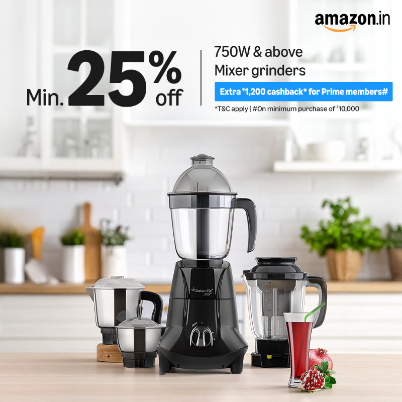amazon's tweet photo. Grab your perfect mixer grinder now at 40% off or more!