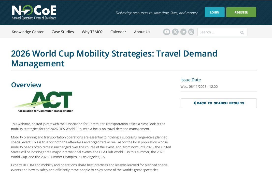 NOCoEOps's tweet image. Yesterday&apos;s webinar, entitled &apos;2026 World Cup Mobility Strategies: Travel Demand Management&apos;, co-hosted with the @ACTNational , is now available on the NOCoE website. The resource includes the full webinar recording and individual presentation slides.
Speakers:
• Nicholas…