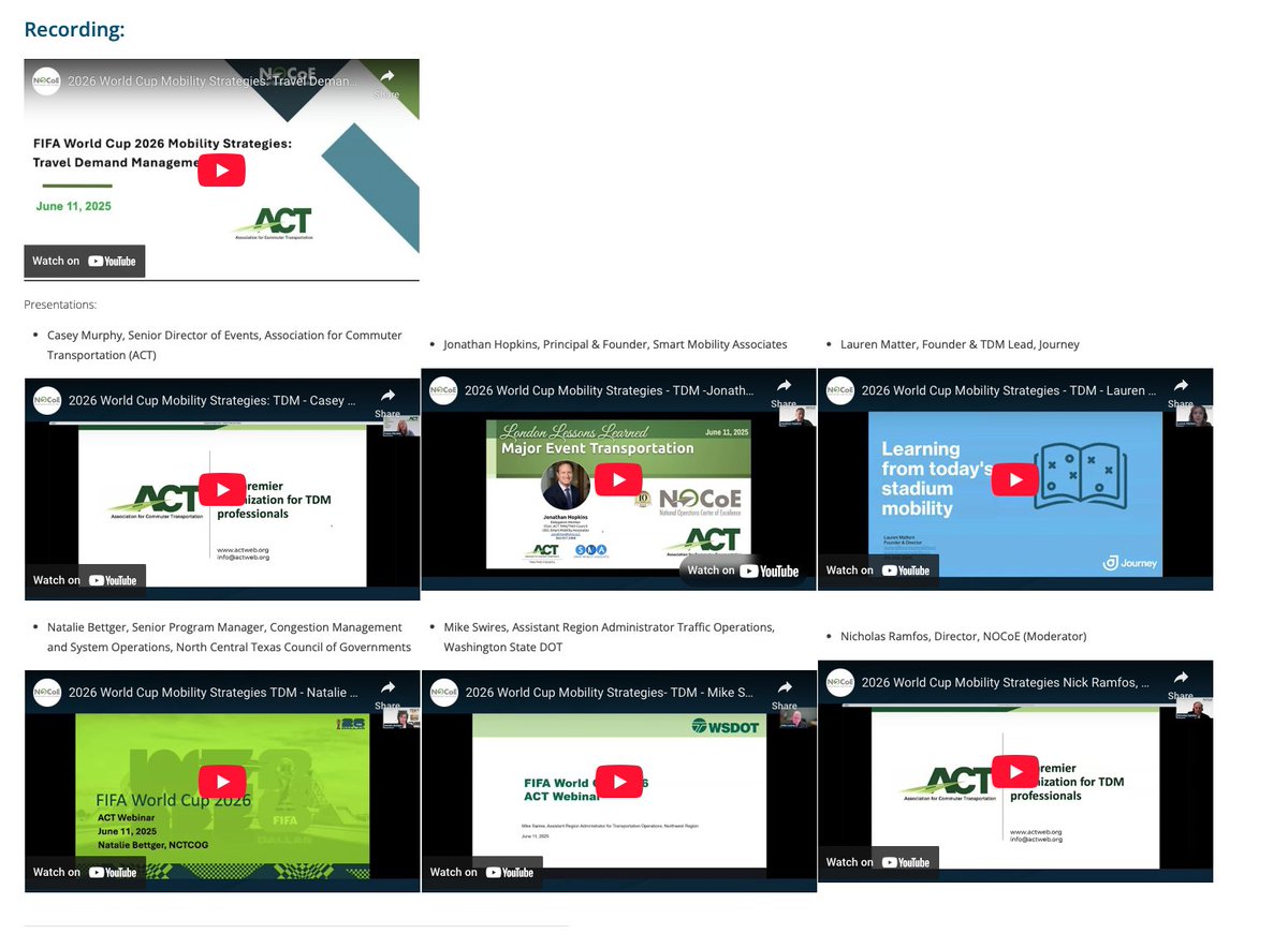 NOCoEOps's tweet image. Yesterday&apos;s webinar, entitled &apos;2026 World Cup Mobility Strategies: Travel Demand Management&apos;, co-hosted with the @ACTNational , is now available on the NOCoE website. The resource includes the full webinar recording and individual presentation slides.
Speakers:
• Nicholas…