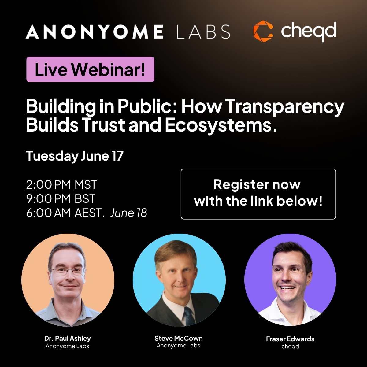 Anonyome Labs (@anonyomelabs) on Twitter photo 👥 Curious about how transparency and open source projects are shaping the future of digital identity?
Join <a href="/AnonyomeLabs/">Anonyome Labs</a> and <a href="/cheqd_io/">cheqd.io 🆔</a> for a live webinar.
🗓️ Tuesday, June 17
🕑 2:00 PM MST | 9:00 PM BST | 6:00 AM AEST (June 18)
👉Register Now: anonyome.com/how-transparen… 👥 Curious about how transparency and open source projects are shaping the future of digital identity?
Join <a href="/AnonyomeLabs/">Anonyome Labs</a> and <a href="/cheqd_io/">cheqd.io 🆔</a> for a live webinar.
🗓️ Tuesday, June 17
🕑 2:00 PM MST | 9:00 PM BST | 6:00 AM AEST (June 18)
👉Register Now: anonyome.com/how-transparen…