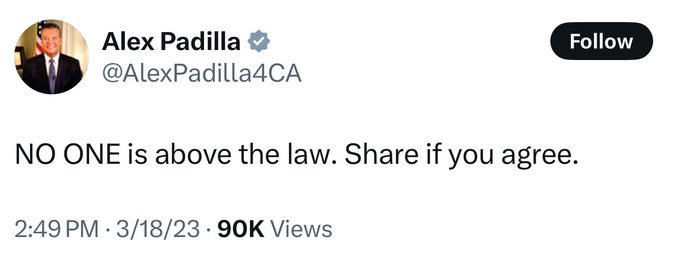 B_Smallberries's tweet photo. @SenAlexPadilla This you, Bro?! https://t.co/7FDYc8Oiam