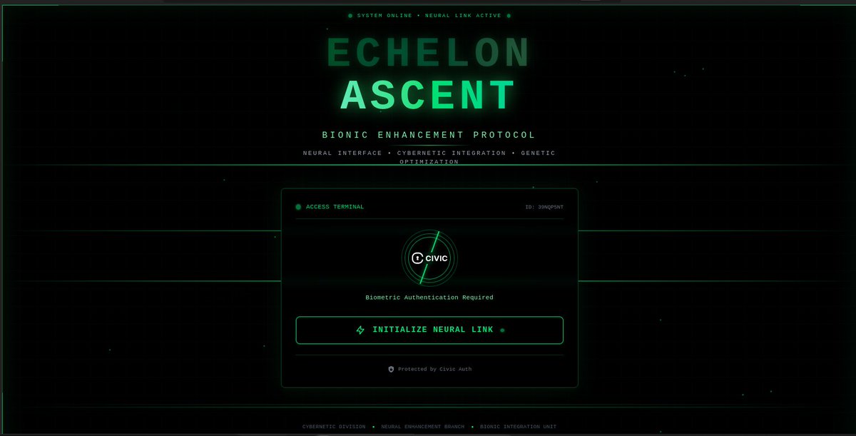 Segwithy's tweet photo. So Excited to present Echelon Ascent✨

A cutting-edge cyberpunk neural argumentation academy where players become elite augmented agents ! Train your mind, enhance your abilities, and compete in missions.

All powered by @civickey , that allows me to sign in with three clicks https://t.co/VGDQEkX54T