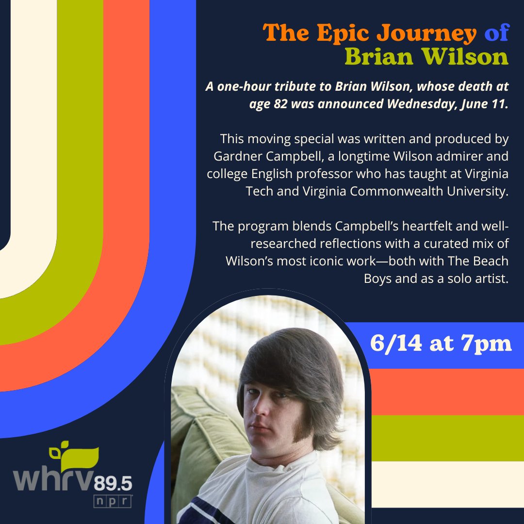 🎶 ❤️ This week, the world lost two of pop's most visionary talents -- Sly Stone of Sly &amp; the Family Stone, and Brian Wilson of the Beach Boys. Join us on the radio over at WHRO 89.5FM this Saturday 6/14 from 6-8pm

MORE INFO: whro.org/2025-06-12/whr…