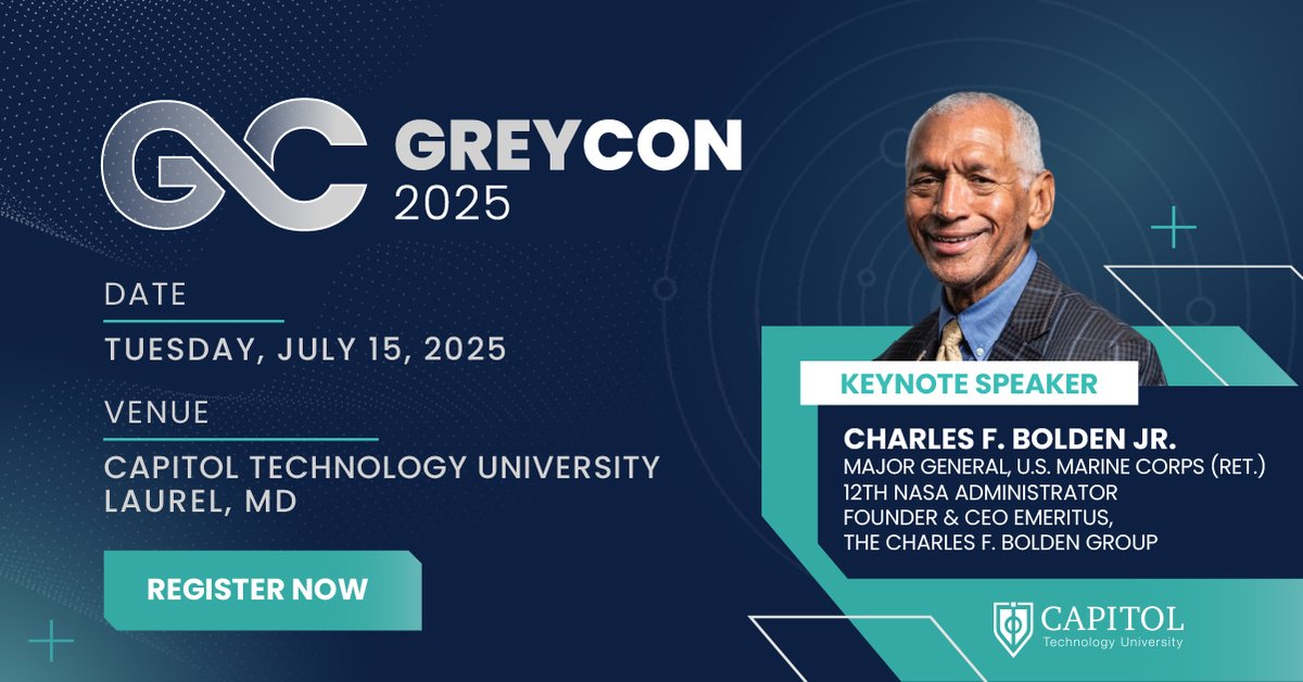 BREAKING: @USCybersecurity is a proud sponsor of #GreyCon2025!

Join us July 15 for a keynote by Gen. Charles F. Bolden Jr. (Ret.), former NASA Administrator &amp; Astronaut, as he explores Space, AI, and Cybersecurity!

Don’t miss out—register now and secure your spot!