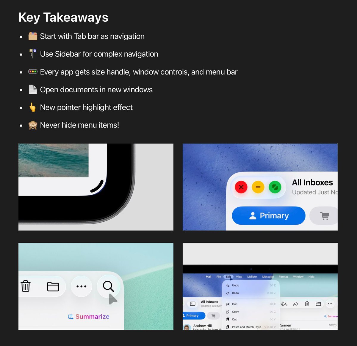 WWDC Notes (@wwdcnotes) on Twitter photo New session summary provided by <a href="/alexkaessner/">Alexander Käßner</a> for #WWDC talk "Elevate the design of your iPad app". ✍️
Check it out now: 👇💡
wwdcnotes.com/documentation/… New session summary provided by <a href="/alexkaessner/">Alexander Käßner</a> for #WWDC talk "Elevate the design of your iPad app". ✍️
Check it out now: 👇💡
wwdcnotes.com/documentation/…