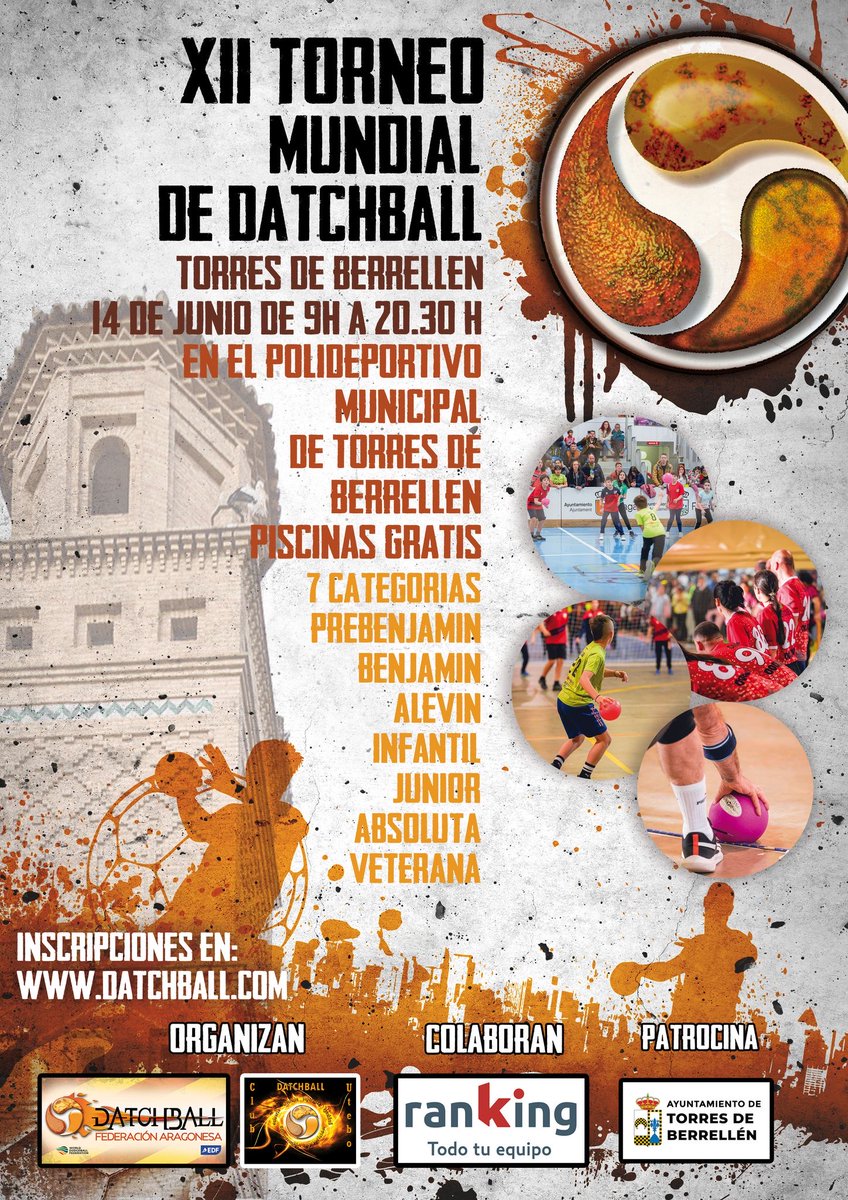 ¡77 equipos y más de 650 jugadores/as se darán cita en los dos PABELLONES DEPORTIVOS DE TORRES DE BERRELLÉN para disfrutar del XII TORNEO MUNDIAL DE DATCHBALL este sábado 14 de Junio de 2025!

¡Huelva, Mallorca, Guadalajra, MAdrid y Aragón estarán presentes!

¡MUCHO DATCHBALL!