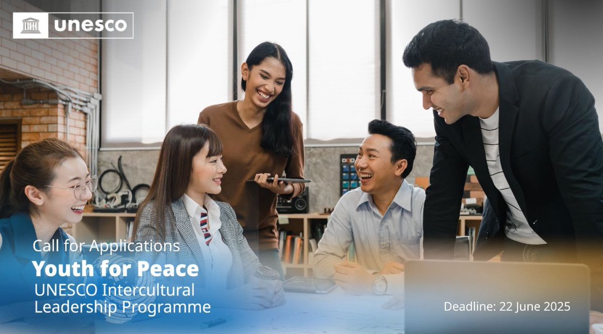 Aimalferoz_UN's tweet photo. 🕊️ The Youth for Peace: @UNESCO #Leadership_Programme equips emerging leaders (#ages 25–45) to use intercultural dialogue as a strategy to address pressing global challenges.

🗓️ Apply by 22 June 2025
🔗 Learn more + apply: https://t.co/6h0eQlFdYp https://t.co/HRIWBt2GDs