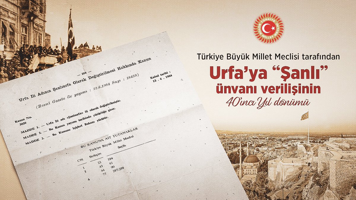 #Urfa , Hz.İbrahim’in mirası, peygamberler diyarı; imanla yoğrulmuş kahramanlık ve direnişiyle, hürriyetinden taviz vermeyen,tarihine sahip çıkan mukaddes topraklardır. Ecdadın emanetine sahip çıkıyor, kutlu yürüyüşü sürdürüyoruz.“Şanlı” unvanının 41.yılı kutlu olsun! #şanlıurfa