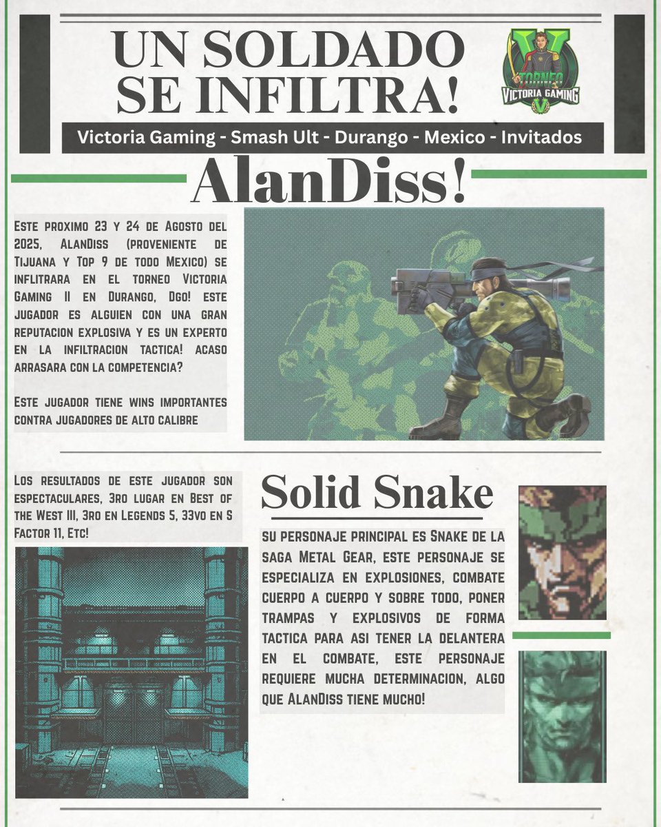 Cada día más explosivos…

💥Invitado especial💥

<a href="/Alandiss4/">PSK | AlanDiss</a> 🐍🐍🐍

El mejor Snake de México se hace presente en el mejor torneo de Durango 

Victoria Gaming 2💚⚔️

Quien se llevará la Victoria? 🏆

23-24 Agosto de 2025 
Durango, Dgo México 🦂