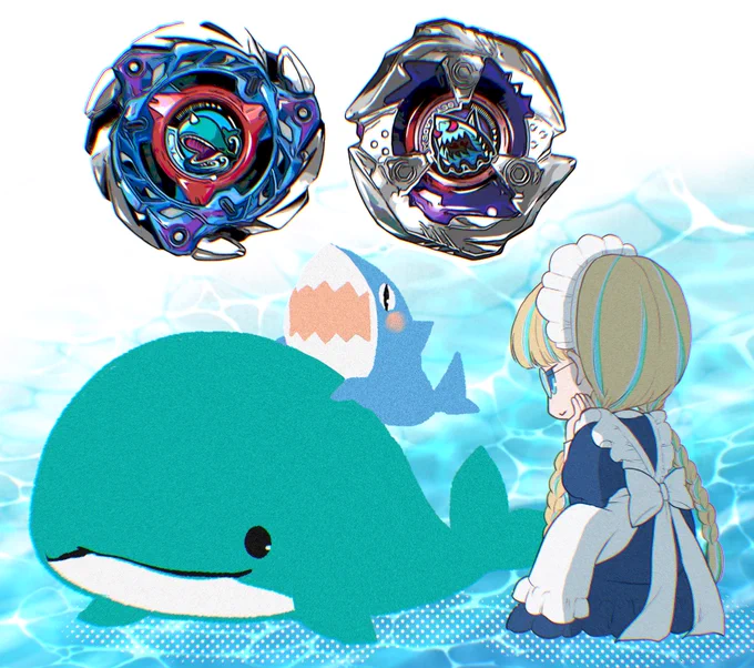 新しい仲間が増えて嬉しいクジラくんとサメちゃん (ホエールフレイムシャークエッジ) #BEYBLADEX #ベイブレードX