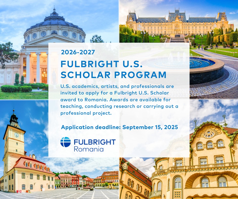 🎓 #WeRecommend: Fulbright U.S. Scholar Program 2026–27 → Romania 🇷🇴
 🧑‍🎓 U.S. PhD holders can teach, research, or do professional projects (4–9 mo; min.3 mo).
 ⏰ Deadline: Sept 15 2025
 🎁 Includes stipend, travel, health &amp; family support.
 👉 Apply: shorturl.at/c3p0A
