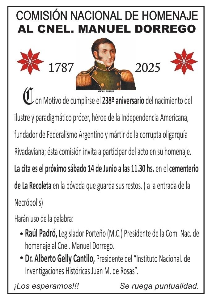 PEmancipacion's tweet image. Sábado 14 de junio
11.30hs
Cementerio La Recoleta
Homenaje al Prócer de la Patria: Manuel Dorrego.

#cneldorrego #manueldorrego #dorrego #patriotas #nacionalistas #soberanistas #identitarios