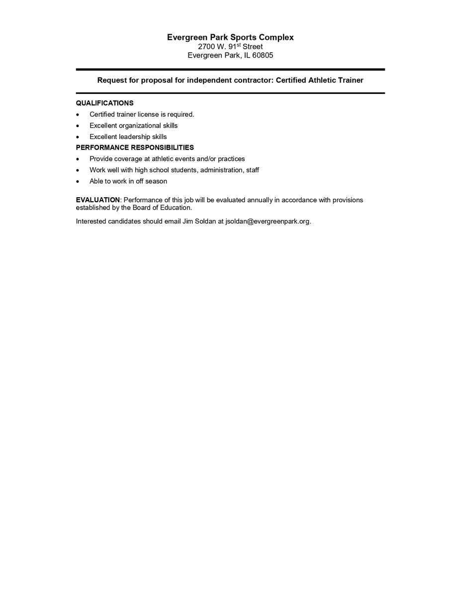 The EPCHS Sports Complex is seeking a certified athletic trainer.