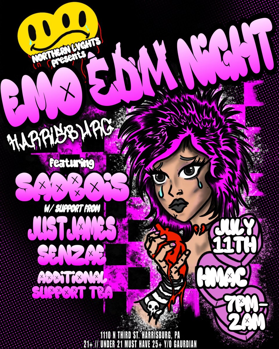 SadBois 🦋 (@sadbois_music) on Twitter photo Harrisburg, PA‼️
We are so beyond honored to be headlining emo-edm night 🦋
<a href="/NorthernLvghts/">𝐍𝐨𝐫𝐭𝐡𝐞𝐫𝐧 𝐋𝐯𝐠𝐡𝐭𝐬</a> | Harrisburg Midtown Arts Center
<a href="/justjamesmusic/">JUST JAMES</a> | <a href="/senzae_official/">Senzae ☾</a>
#Pennsylvania #harrisburgpa Harrisburg, PA‼️
We are so beyond honored to be headlining emo-edm night 🦋
<a href="/NorthernLvghts/">𝐍𝐨𝐫𝐭𝐡𝐞𝐫𝐧 𝐋𝐯𝐠𝐡𝐭𝐬</a> | Harrisburg Midtown Arts Center
<a href="/justjamesmusic/">JUST JAMES</a> | <a href="/senzae_official/">Senzae ☾</a>
#Pennsylvania #harrisburgpa