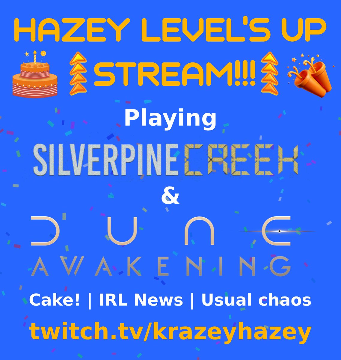 It's my Birthday today! 🥳

To celebrate, I'll be doing a special stream TOMORROW to mark this moment of levelling up! ⬆️

Join me then from 8pm UK on twitch.tv/krazeyhazey!  

#Twitch