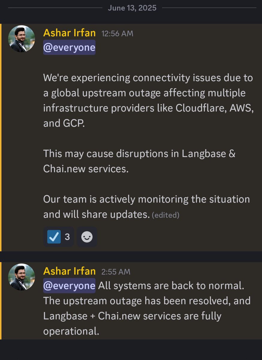 iitzIrfan's tweet image. If you know, you know ...
#TechOutage #TechTrends #outage 

.P.S. :- SS is from @langchain  official discord channel
