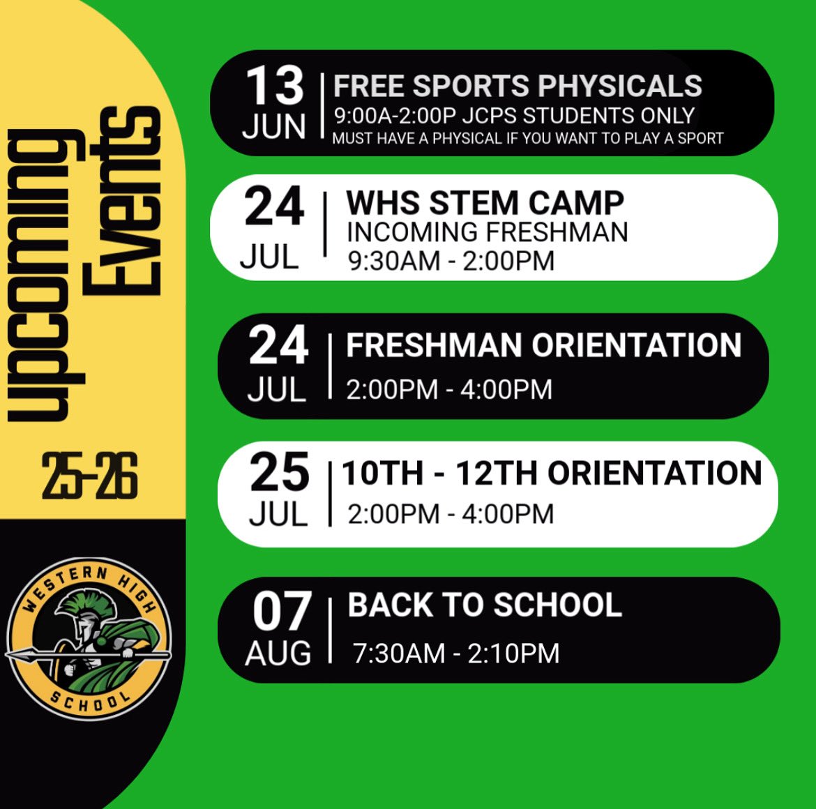 📅 Mark your calendars! Check out these important upcoming dates for the new school year. Parents, please continue to read the Weekly Warrior each Monday for more details &amp; updates.

Wishing you all a safe, relaxing, and well-deserved summer break! 🌞💚#WeeklyWarrior