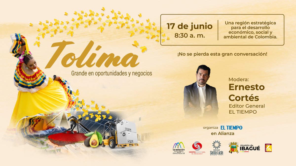 💪🏽Una conversación que resalta al Tolima como una región estratégica para el desarrollo económico, social y ambiental de Colombia. 

🎙️Modera <a href="/ernestocortes28/">Ernesto Cortés</a>, editor general de EL TIEMPO

🔗¡Conéctese! youtube.com/watch?v=FS6R7V…