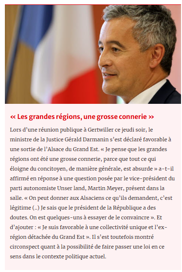 jgtrouillet's tweet photo. #Bayrou n'en veut pas, #Macron non plus, et maintenant c'est #Darmanin qui enfonce le Grand Est. Mais "dans le contexte actuel, ça ne serait pas le moment de faire une loi". Je dis aux #Macronistes: assumez vos paroles, sortez un projet de loi et mettez le RN devant ses responsabilités, eux qui, soit disant, veulent nous rendre l'#Alsace. @UnserLand @RetPS #stopgrandest.