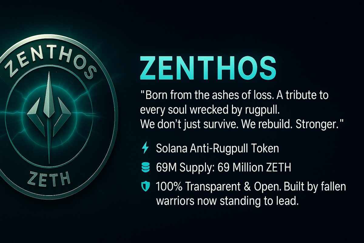 Zenthoschain69's tweet photo. 🔥 Just Launched on #Solana: $ZETH aka ZENTHOS!

💥 Total Supply: 69,000,000  
⛔️ Mint Disabled  
🚫 Freeze Disabled  
📉 Zero Tax  
💯 100% Fair Launch

ZENTHOS is a movement born from real rugpulls, losses, and broken hopes.

#SolanaMeme #SolanaToken #ZENTHOS #ZETH https://t.co/dR5HxgT08a