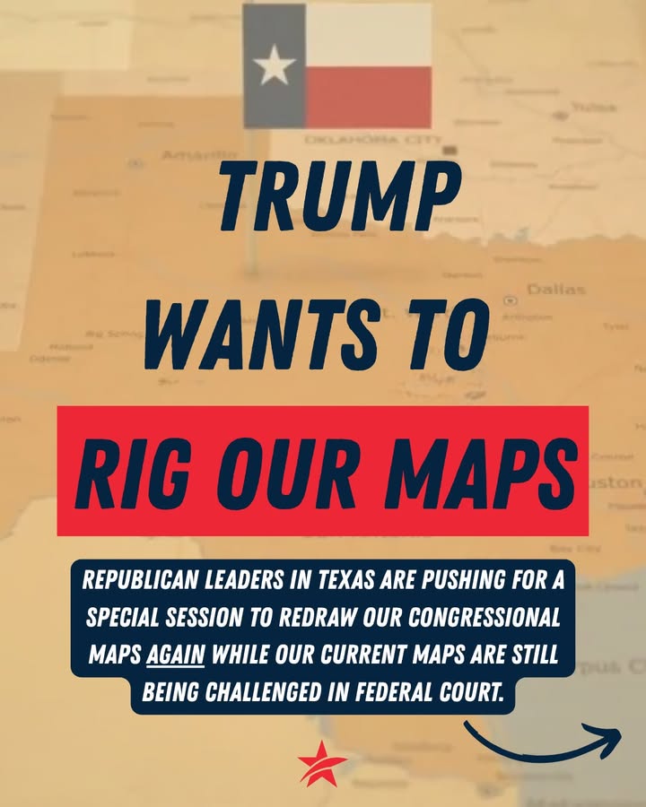 CCauseTexas's tweet image. Trump wants to RIG our maps! ❌
We won’t allow this to happen, but we need your help! Write a letter & tell your lawmakers: No special session. No illegal maps. No D.C. power grabs.
Write your lawmakers here: bit.ly/NORIGGEDMAPS
