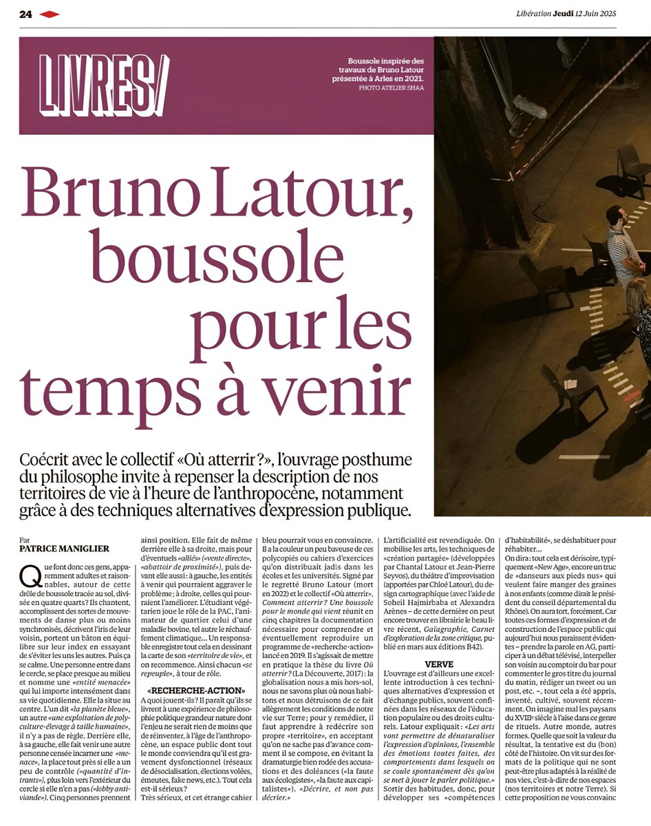 VincentCespedes's tweet image. L’article de Patrice Maniglier « Bruno Latour, boussole pour les temps à venir » trahit, sous couvert d’éloge, l’esprit même de l’œuvre de Latour : là où Latour s’acharnait à déplacer les cadres, Maniglier les redessine ; là où Latour brisait les catégories stabilisées, Maniglier…