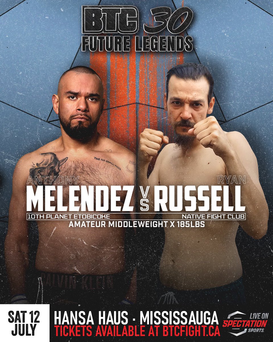 BTCFight's tweet image. First two fights for "BTC 30: Future Legends" 💥
Anthony Melendez (1-0) vs. Ryan Russell (0-0)
Heliam Blanco (1-0) vs. Nate Taylor (0-0)