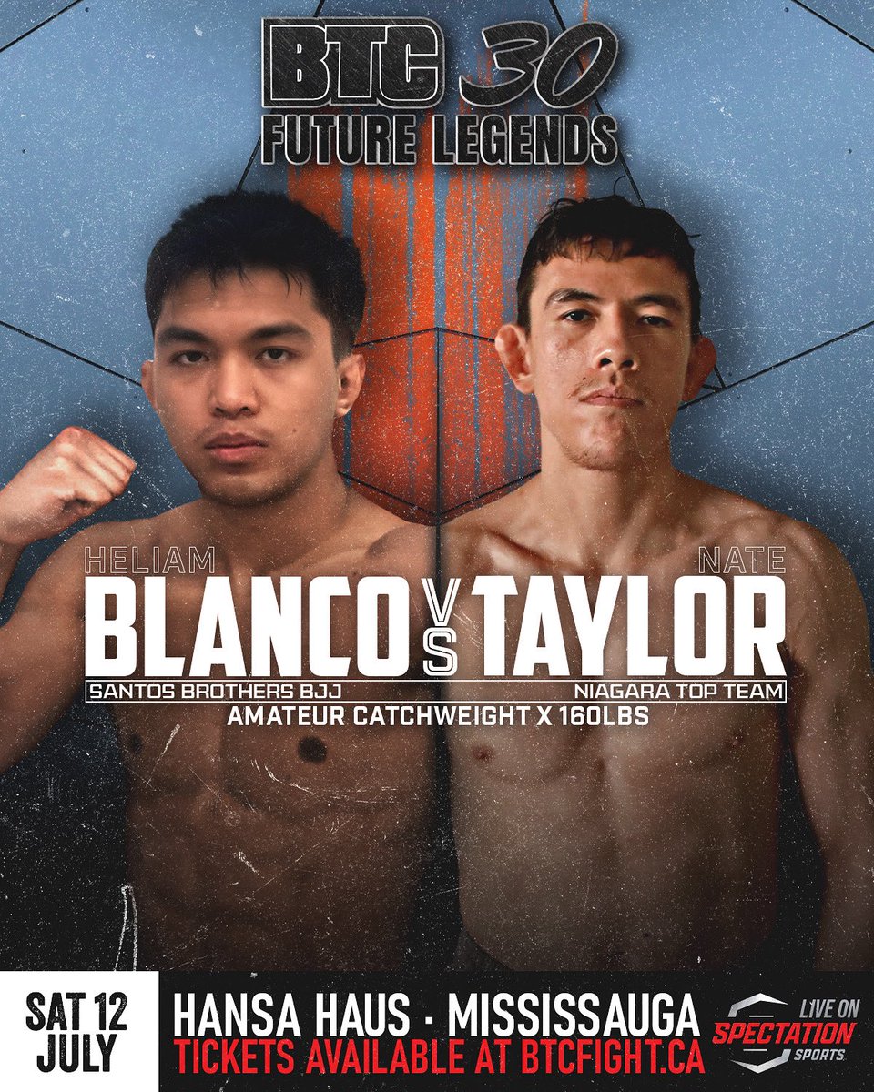 BTCFight's tweet image. First two fights for "BTC 30: Future Legends" 💥
Anthony Melendez (1-0) vs. Ryan Russell (0-0)
Heliam Blanco (1-0) vs. Nate Taylor (0-0)