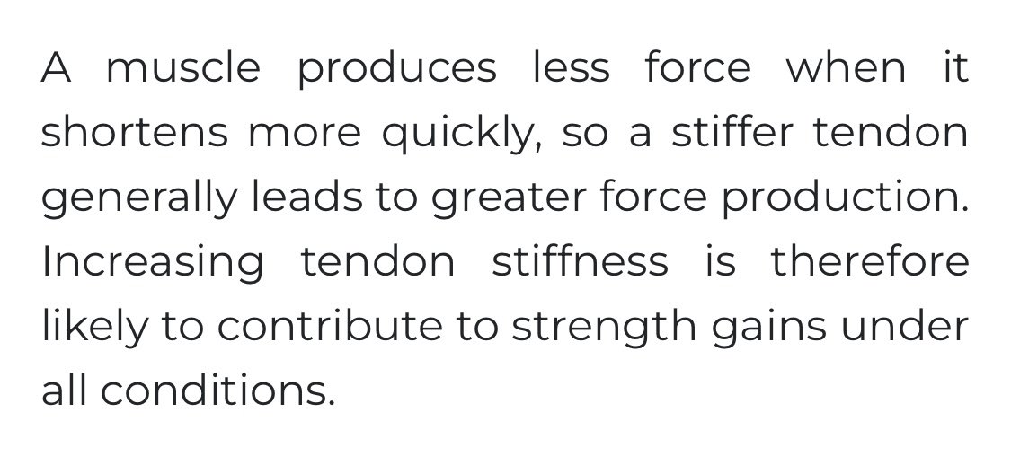 Stiff Tendons allow for more efficient transfer of ground force.

Developing Stiffer Tendons…

1. Heavy Load Resistance Training.

2. Short Ground Contact Plyometrics

3. Max Effort Sprinting

Together these train the tendons to absorb, store, and return force rapidly.