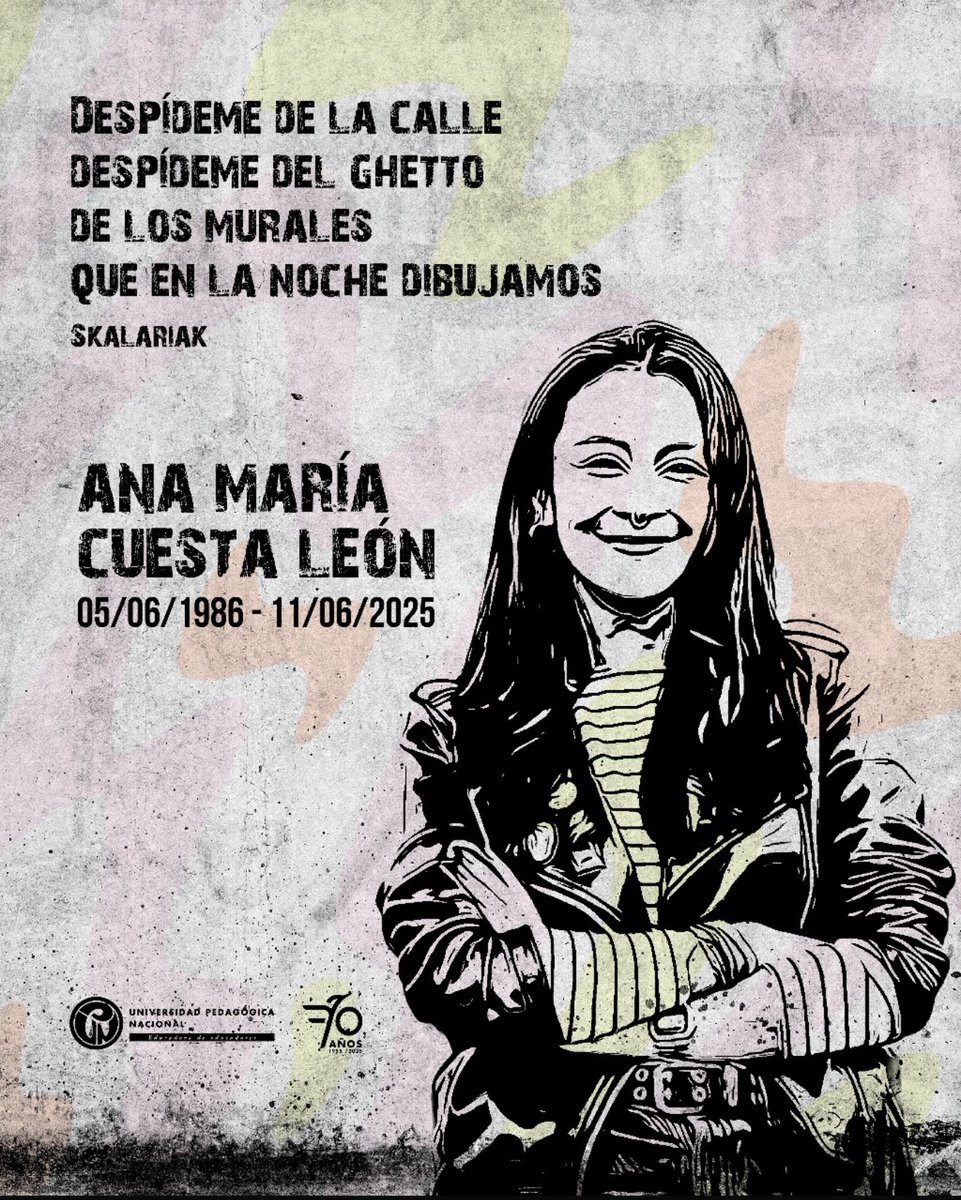 Mi solidaridad con la familia de Ana María Cuesta, lideresa de la memoria, el arte urbano y la paz. Honramos su legado continuando la construcción colectiva de la memoria como camino hacia la defensa de los derechos humanos y la justicia social.