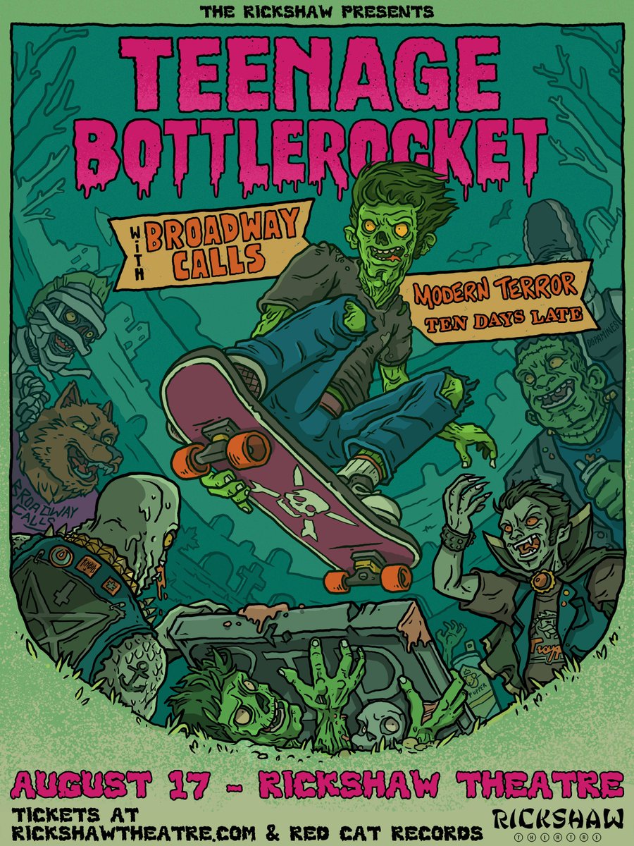Support Added🔥We're excited to add TWO bands to the bill for August 17!
Both #ModernTerror &amp; #TenDaysLate will be opening for <a href="/teenbottlerock/">Teenage Bottlerocket</a> &amp; <a href="/broadwaycalls/">Broadway Calls</a>!

TIX: bit.ly/4mQs7Az
Hard copy tix at <a href="/redcatrecords/">Red Cat Records</a>
RSVP: bit.ly/43hhvms

Presented by The Rickshaw