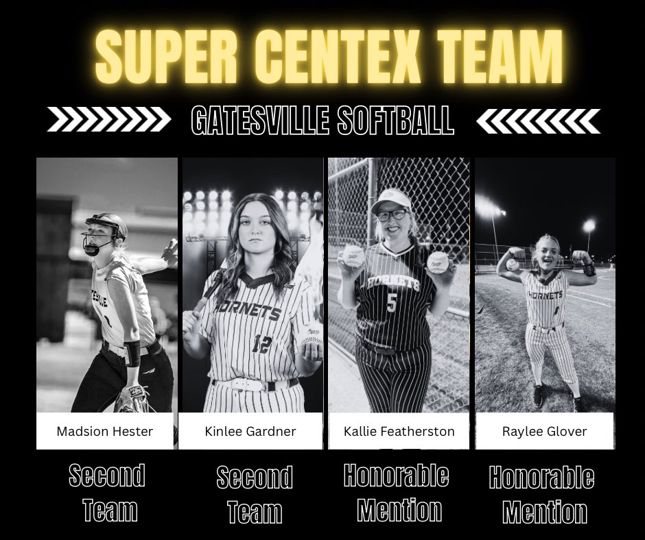 Gatesville Hornet Softball (@gatesvillesb) on Twitter photo The awards keep coming!! Congratulations to our Hornets selected for the <a href="/WacoTribSports/">WacoTrib Sports Dept</a> Super Centex Softball Teams!
<a href="/MadisonHester11/">Madison Hester 2025</a> <a href="/kinlee_gardner/">Kinlee Gardner</a> <a href="/RayleeGlover/">Raylee Glover</a> <a href="/KallieFeathers5/">Kallie Featherston</a> The awards keep coming!! Congratulations to our Hornets selected for the <a href="/WacoTribSports/">WacoTrib Sports Dept</a> Super Centex Softball Teams!
<a href="/MadisonHester11/">Madison Hester 2025</a> <a href="/kinlee_gardner/">Kinlee Gardner</a> <a href="/RayleeGlover/">Raylee Glover</a> <a href="/KallieFeathers5/">Kallie Featherston</a>