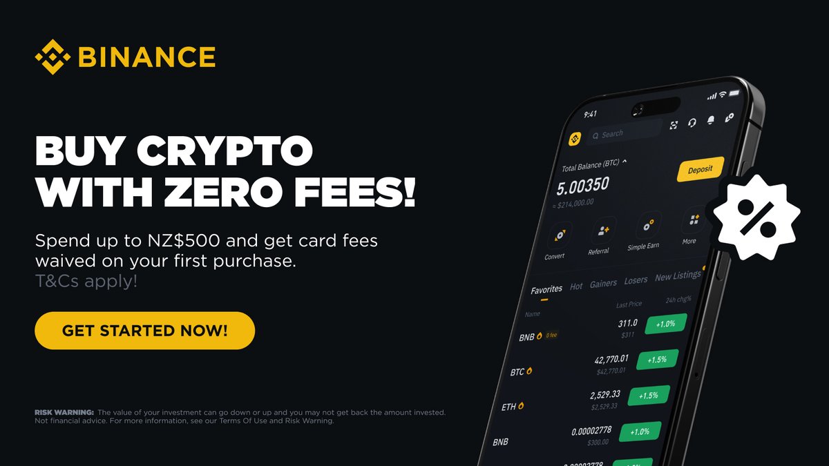 Buy Crypto with ZERO fees when you buy with:
✅ Debit/CredCard
✅ Apple Pay
✅ Google Pay

For a limited time, eligible Kiwi users can get their transaction fees waved on your first crypto purchase of up to $500. Get started: binance.com/en-NZ/activity…