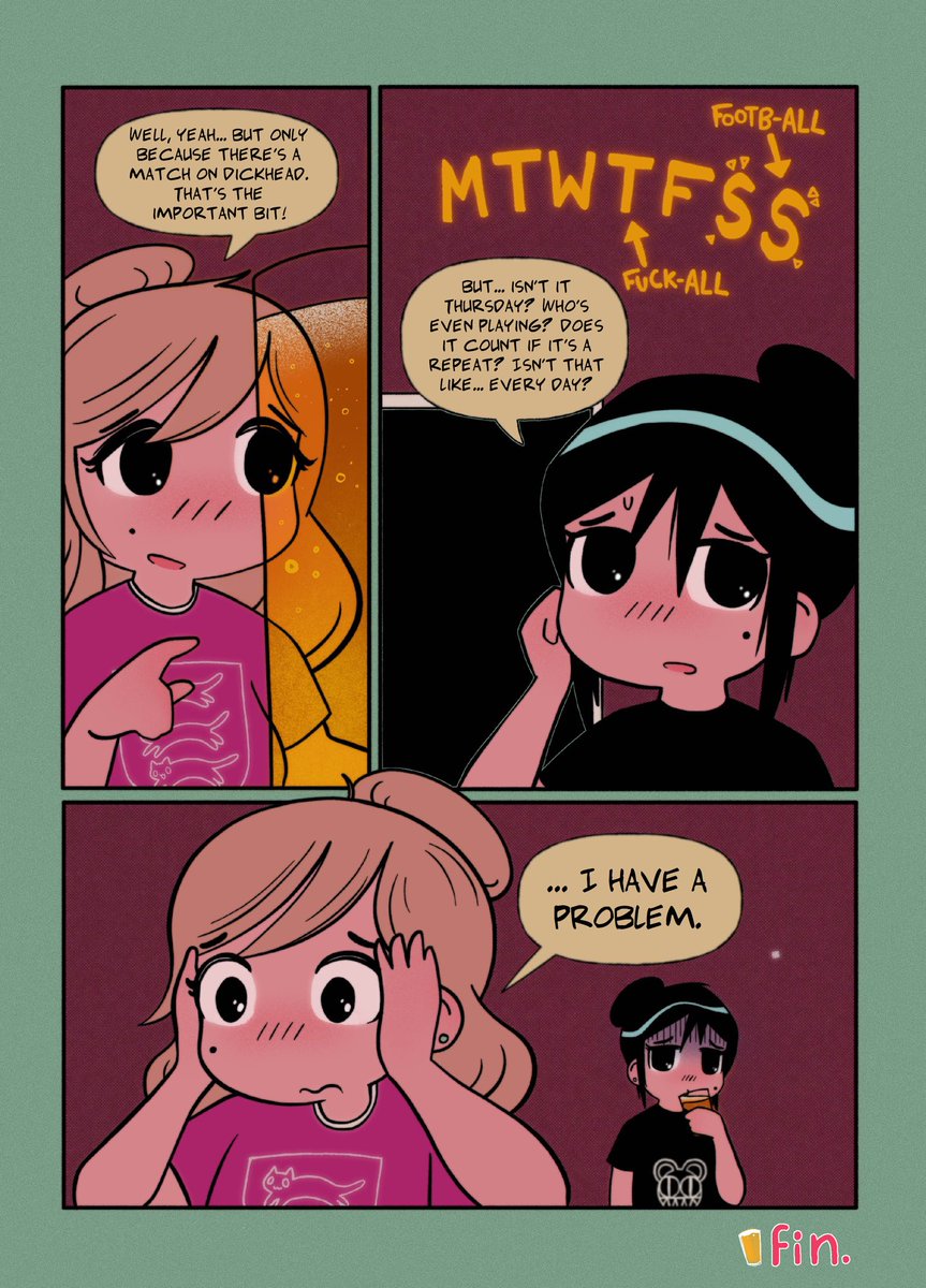 gyaruligans. collab with <a href="/NessieMooo/">nessie🐮</a>! pilot for a strip about uk pub culture and football expressed through the medium of cute girls.