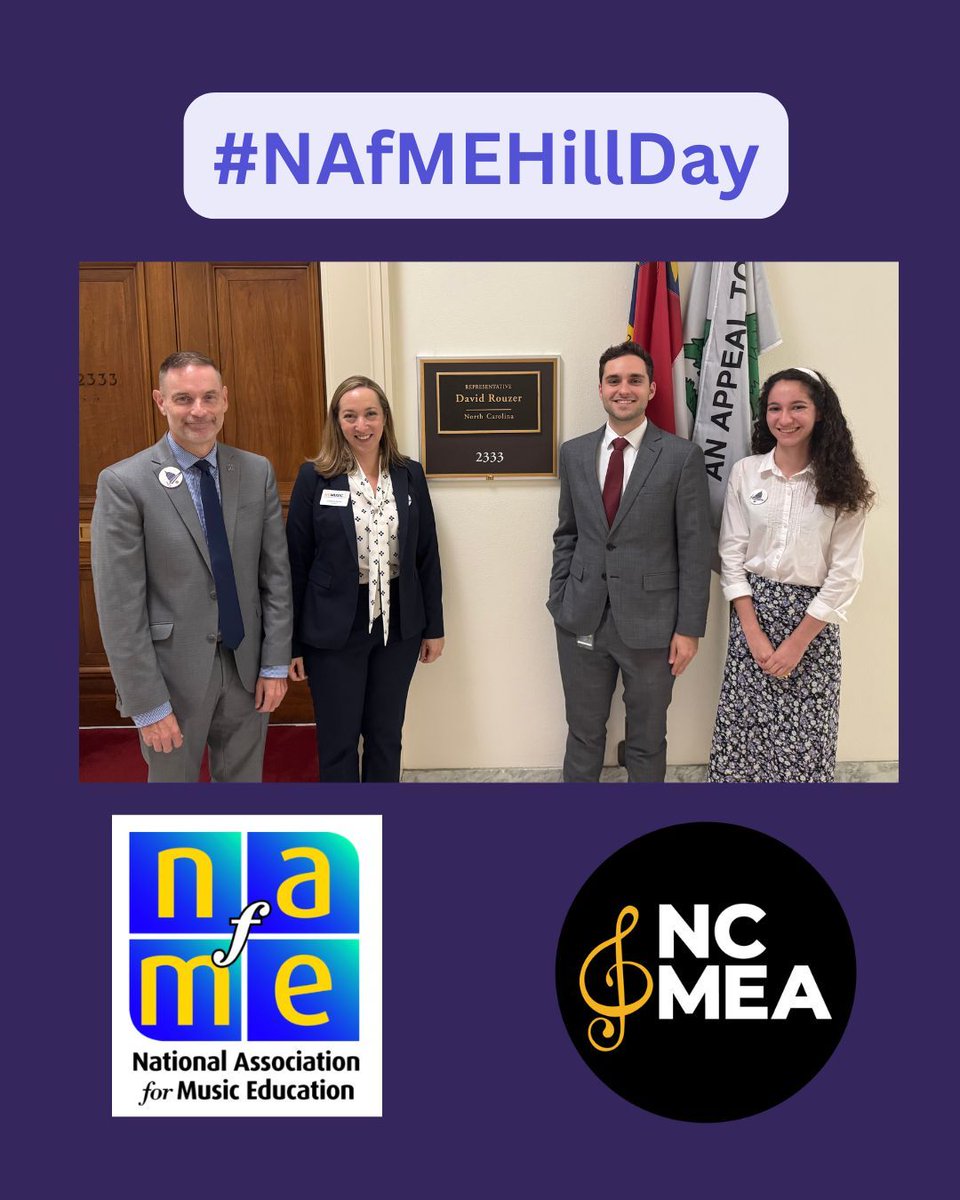 Yesterday was #NAfMEHillDay in Washington, D.C. and <a href="/NCMEA/">NCMEA</a> was there. Thank you to the staff of Representative David Rouzer for meeting with us.

<a href="/NAfME/">nafme</a>  #ShareTheMusic @ncmea #puttingthepiecestogether #musiceducation #musicadvocacy #deia @repdavidrouzer <a href="/cnafme/">Ou_CNAfME</a> @collegiatencmea