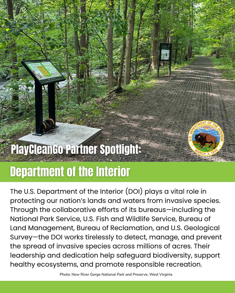 PlayCleanGo's tweet image. This #PlayCleanGoWeek, we’re proud to highlight our partnership with the @USInterior through the Infrastructure Investment and Jobs Act (IIJA)!

Thanks to IIJA funding, we’re working together to distribute 102 PlayCleanGo boot brush stations to National Parks, Refuges, and other