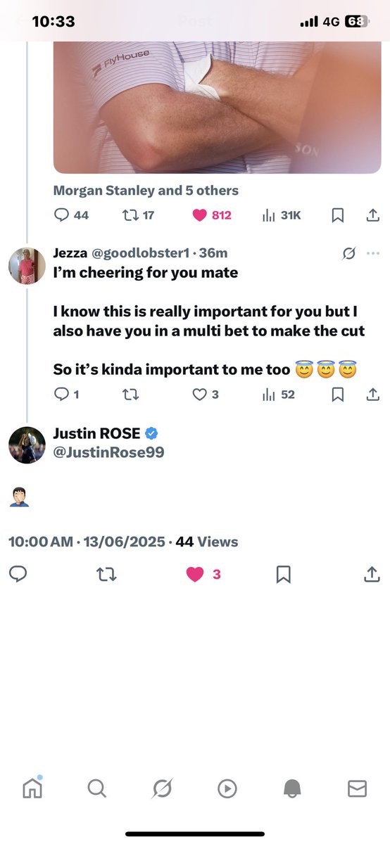 I think he saw the funny side of my reply 🤣😇

One of the greatest guys on the PGA tour <a href="/JustinRose99/">Justin ROSE</a>