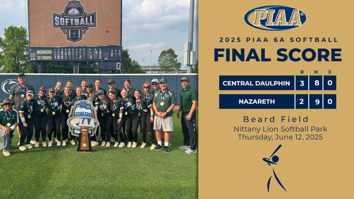 #PIAASoftball 

Central Daulphin defeated Nazareth (3-2) to become the 2025 PIAA 6A Softball Champions!