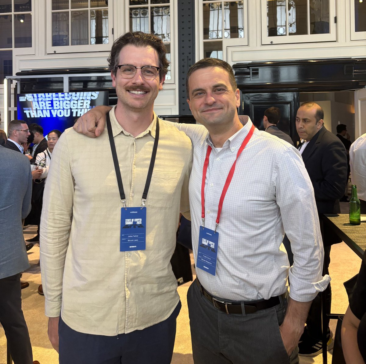 Had the pleasure of meeting this legend, <a href="/Julian__Fahrer/">Julian Fahrer</a>, the man behind <a href="/Bitcoin_Laws/">Bitcoin Laws</a>, today. 

Grateful for what he’s built, as it’s made my job as a political reporter much easier.

Plus, he’s an absolute class act. We’re super lucky to have him in the space.