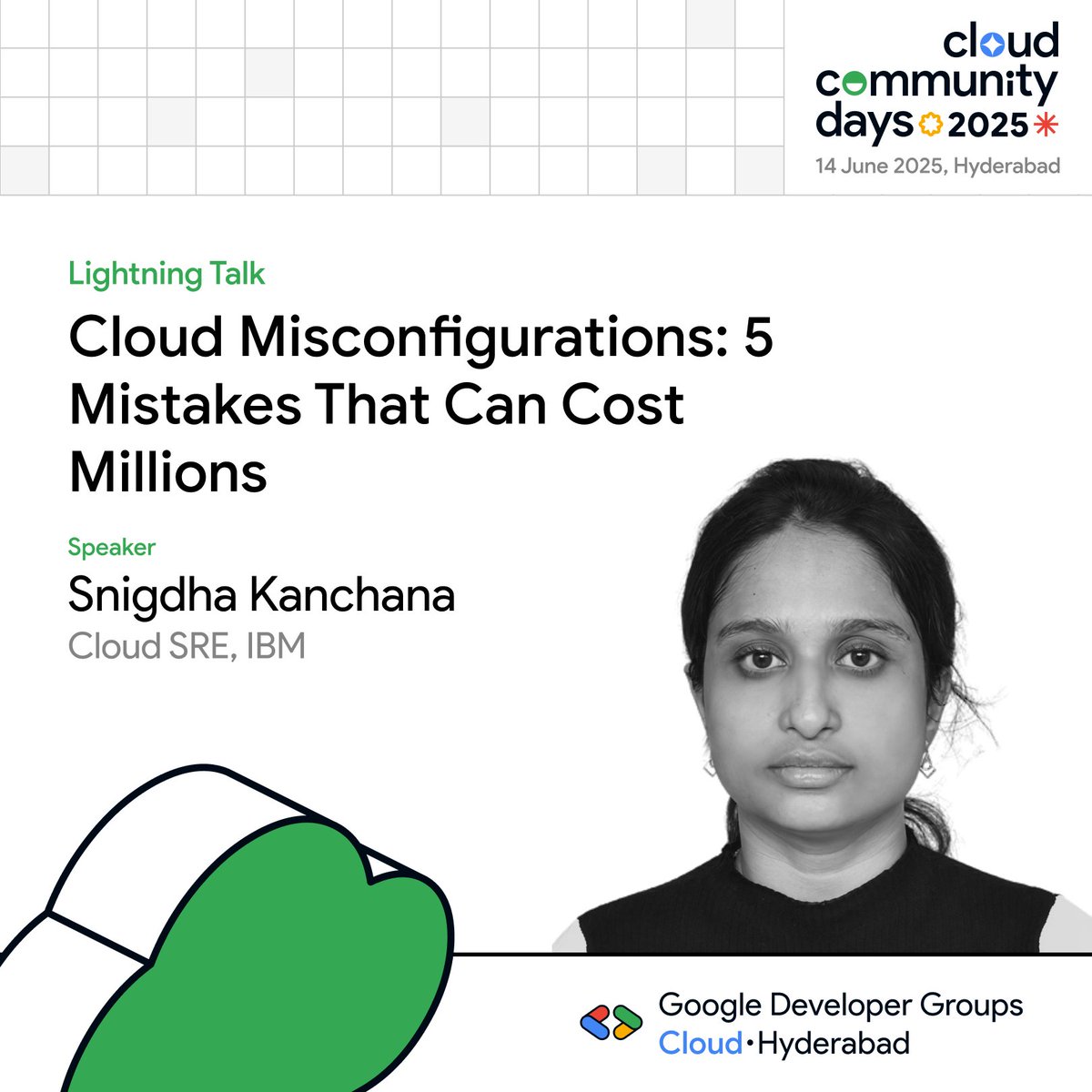 📢 Meet our next speaker Ms. Snigdha Kanchana, Cloud SRE at IBM!

Topic: Cloud Misconfigurations: 5 Mistakes That Can Cost Millions

From exposed storage to open ports, learn how to avoid real-world cloud security blunders! 🛡️

#GCCDHyderabad #CloudSecurity