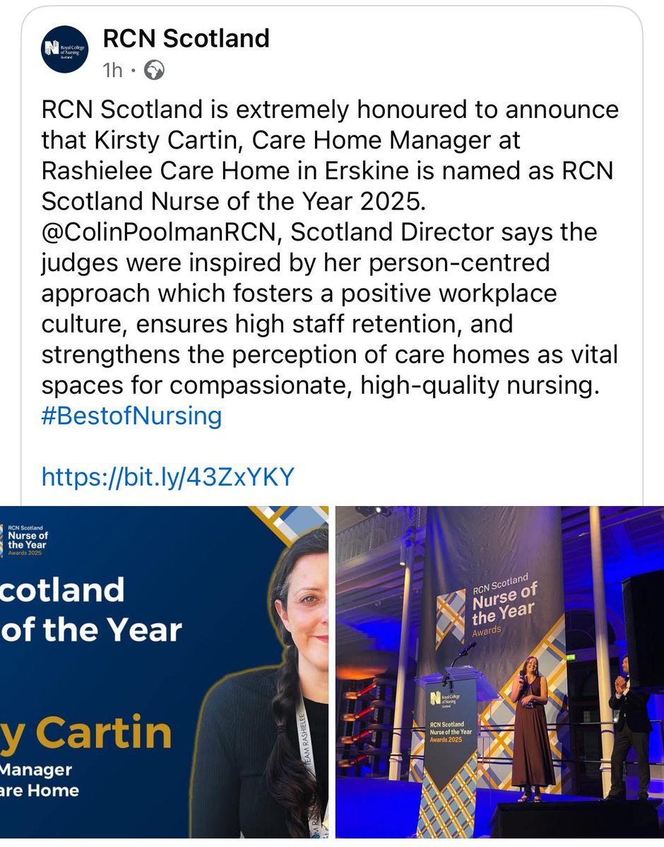 Absolutely thrilled to announce that at tonight's RCN Scotland Nurse of the Year Awards, Jennifer won Care Home Nurse of the Year, Kirsty won the Clinical Leadership Award &amp; then Kirsty went on to win RCN Scotland's Nurse of the Year 🎉🎉🎉
#RCNScot #BestofNursing #teamrashielee