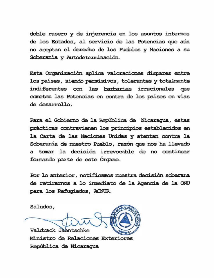 #12Junio 

#Nicaragua se retira soberanamente de ACNUR por manipulación e injerencia

#PatriaBenditaYLibre