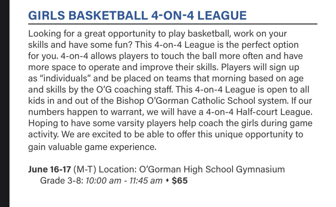 Week 2 of camp was a blast!!  Our next activity is 4 on 4 league on Monday and Tuesday!!  Open to all girls 3rd-8th grade.    Sign up online or walk-up.  Come, compete and have some fun!!