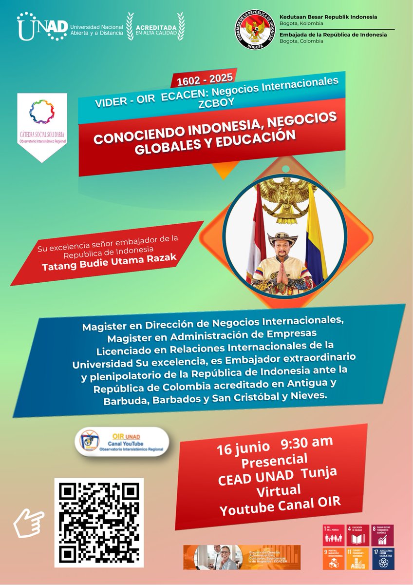 El OIR de las Regiones UNAD (@eloirdelaregion) on Twitter photo <a href="/JaimeLeal_/">Jaime Leal Afanador</a> <a href="/UniversidadUNAD/">Universidad UNAD</a> <a href="/RedEUNAD_/">Red de Egresados UNAD - RedEUNAD</a> <a href="/RedLatinoameri3/">Red Latinoamericana contra La Violencia De Género</a> <a href="/RedDocentesUNAD/">Red Docentes UNAD</a> <a href="/RedestUNAD/">RedDEstudiantes UNAD</a> <a href="/LuzAngelasu/">Luz Angela</a> <a href="/JuanD1195/">Juan David Marin H</a> <a href="/ArgoteSimanca/">OIR MARIA SIMANCA ARGOTE</a> <a href="/Corii_Baena/">♥ČŏЯĭĭŅą ĴøĦāИиǺ♥</a> ✨ ¡No te pierdas esta gran oportunidad internacional! La VIDER en articulación con el programa de Negocios Internacionales de la escuela ECACEN, en la <a href="/UNAD_ZCBOY/">UNAD Zona Centro Boyacá</a>
, invitan a la #CatedraSocialSolidariaCátedra :
“Conociendo Indonesia, negocios globales y educación” <a href="/JaimeLeal_/">Jaime Leal Afanador</a> <a href="/UniversidadUNAD/">Universidad UNAD</a> <a href="/RedEUNAD_/">Red de Egresados UNAD - RedEUNAD</a> <a href="/RedLatinoameri3/">Red Latinoamericana contra La Violencia De Género</a> <a href="/RedDocentesUNAD/">Red Docentes UNAD</a> <a href="/RedestUNAD/">RedDEstudiantes UNAD</a> <a href="/LuzAngelasu/">Luz Angela</a> <a href="/JuanD1195/">Juan David Marin H</a> <a href="/ArgoteSimanca/">OIR MARIA SIMANCA ARGOTE</a> <a href="/Corii_Baena/">♥ČŏЯĭĭŅą ĴøĦāИиǺ♥</a> ✨ ¡No te pierdas esta gran oportunidad internacional! La VIDER en articulación con el programa de Negocios Internacionales de la escuela ECACEN, en la <a href="/UNAD_ZCBOY/">UNAD Zona Centro Boyacá</a>
, invitan a la #CatedraSocialSolidariaCátedra :
“Conociendo Indonesia, negocios globales y educación”