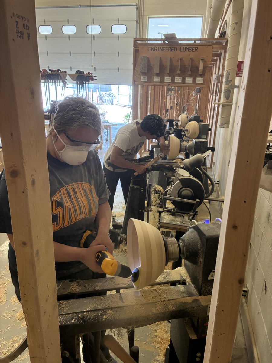 Some <a href="/StPeterCSS/">St. Peter's C.S.S.</a> after school work looks a little different in the #construction shop.  #woodworking #woodturning
